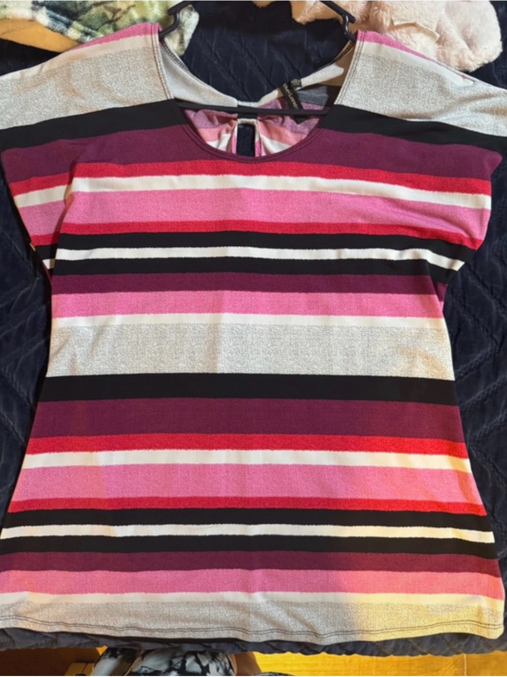 Susan Lawrence Pink Multi-Stripe Short Sleeve Tee